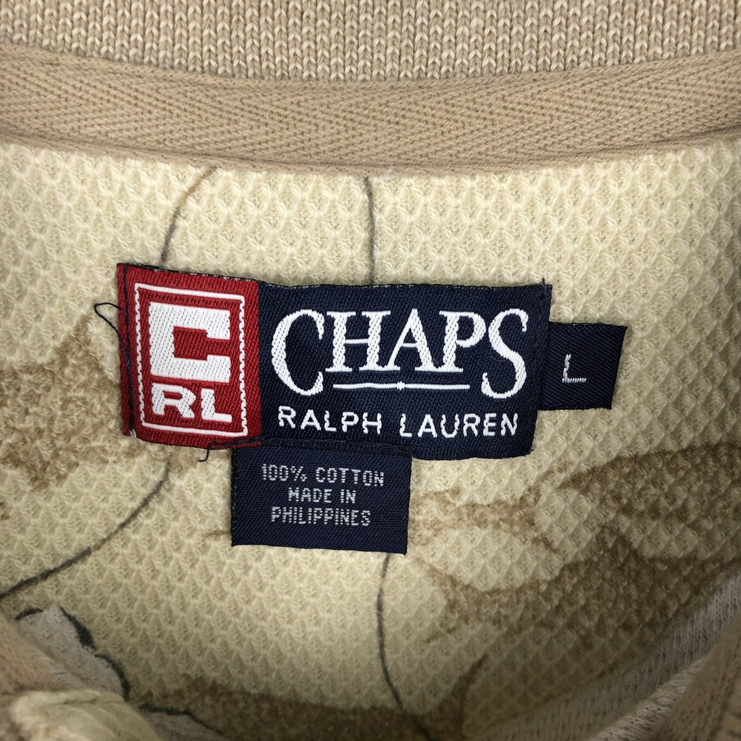 Ralph Lauren CHAPS all-over print short-sleeved collarless polo shirt, men's size L (approx.) cotton Beige type Vintage Second Hand