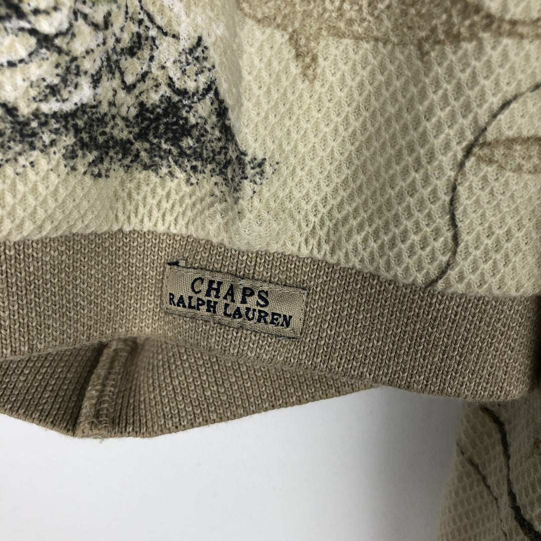 Ralph Lauren CHAPS all-over print short-sleeved collarless polo shirt, men's size L (approx.) cotton Beige type Vintage Second Hand