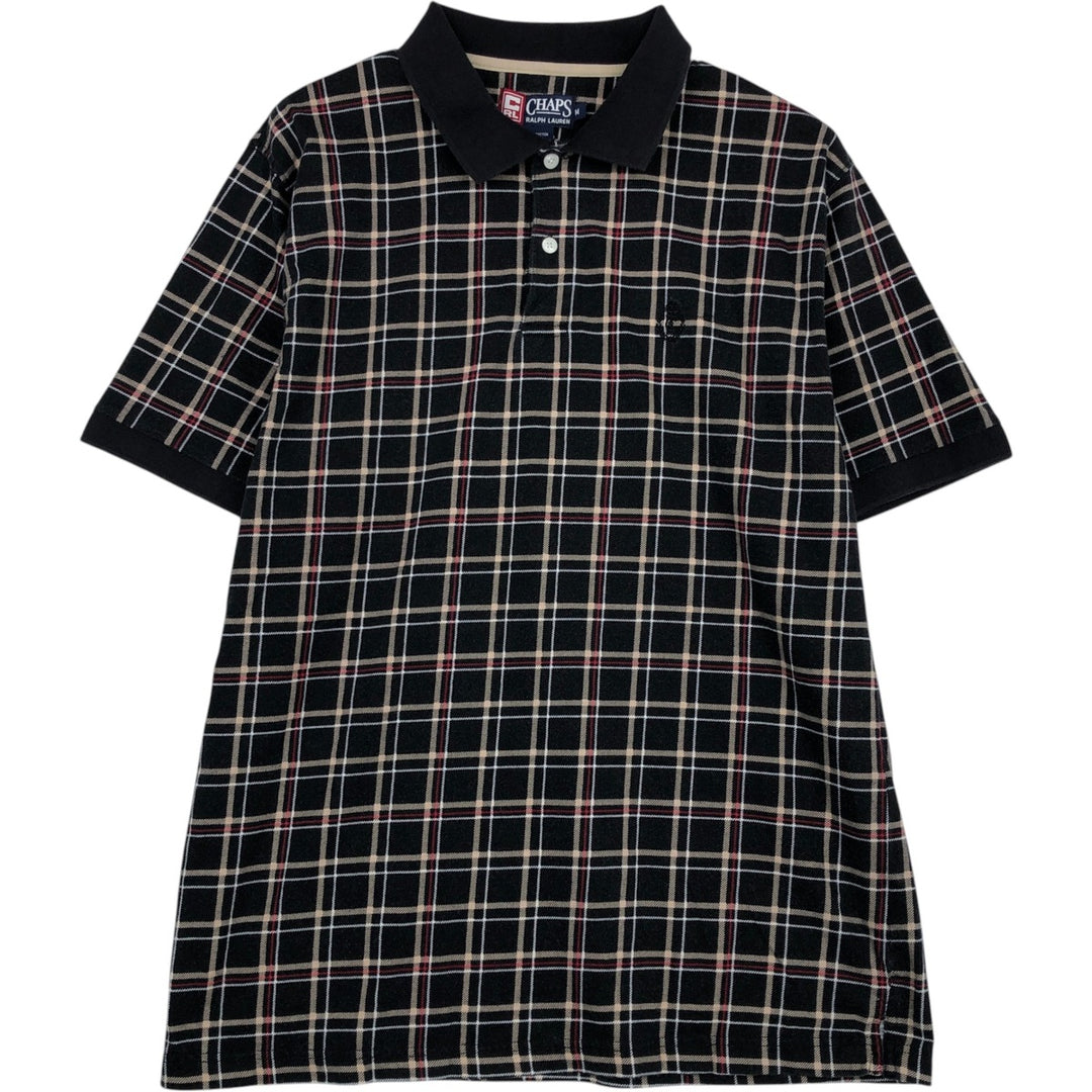 Ralph Lauren CHAPS Short-Sleeve Check Polo Shirt, Men's Size M (approx.) cotton Charcoal Vintage Second Hand