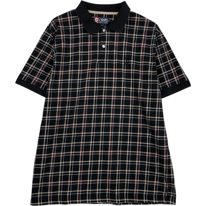 Ralph Lauren CHAPS Short-Sleeve Check Polo Shirt, Men's Size M (approx.) cotton Charcoal Vintage Second Hand