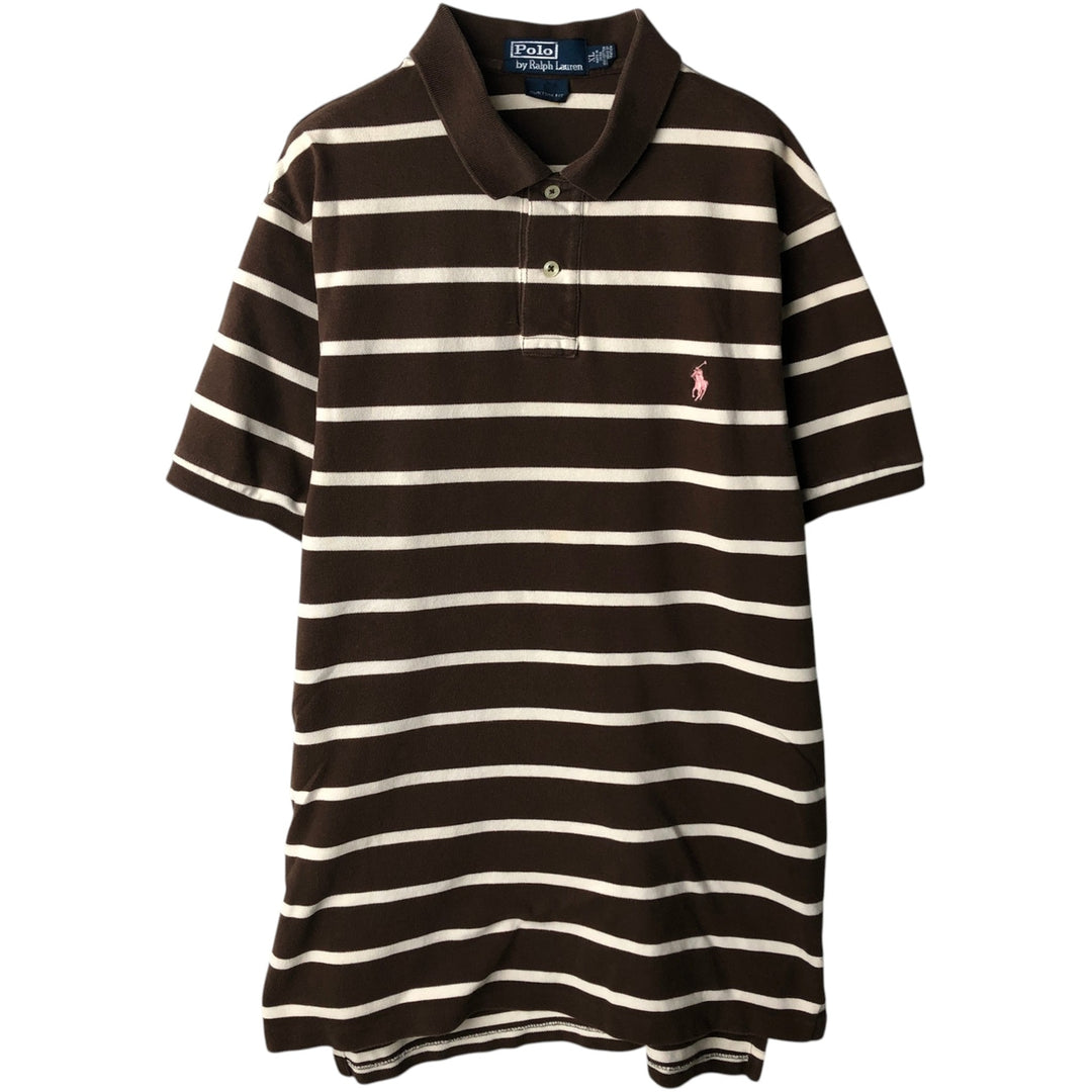 Ralph Lauren POLO by Ralph Lauren CUSTOM FIT short sleeve striped polo shirt men's XL size cotton brown type Vintage Second Hand