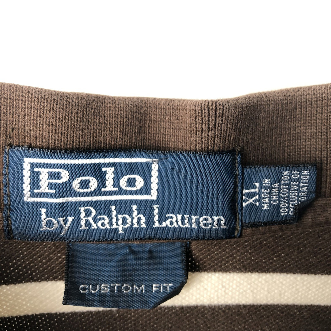 Ralph Lauren POLO by Ralph Lauren CUSTOM FIT short sleeve striped polo shirt men's XL size cotton brown type Vintage Second Hand