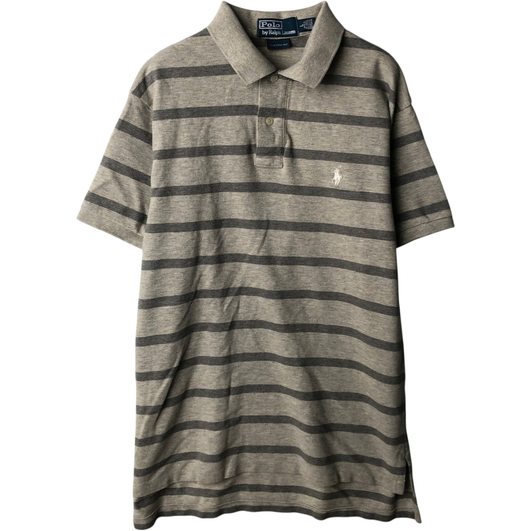Ralph Lauren POLO by Ralph Lauren CUSTOM FIT short sleeve striped polo shirt men's size L cotton gray type Vintage Second Hand
