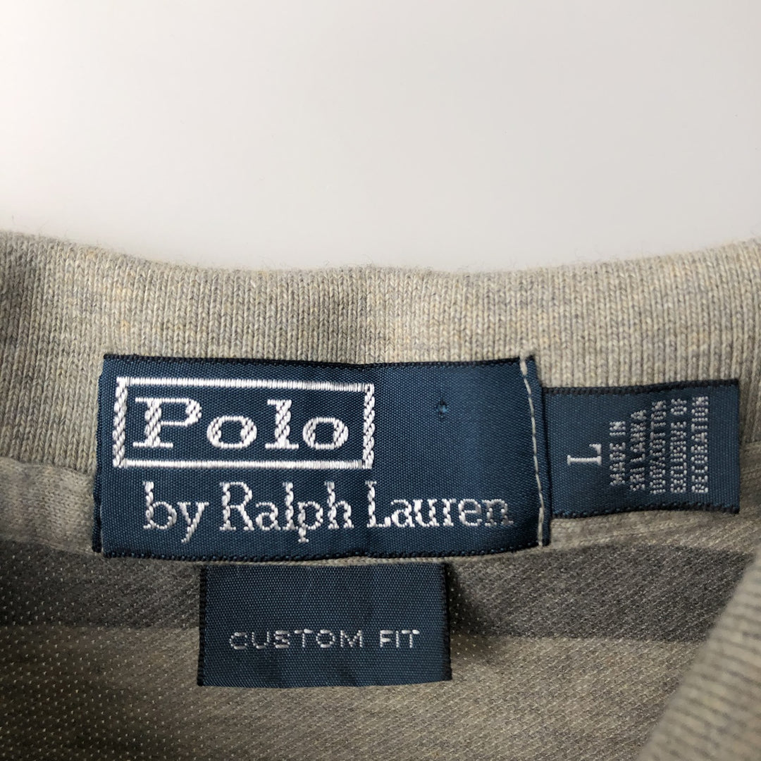 Ralph Lauren POLO by Ralph Lauren CUSTOM FIT short sleeve striped polo shirt men's size L cotton gray type Vintage Second Hand