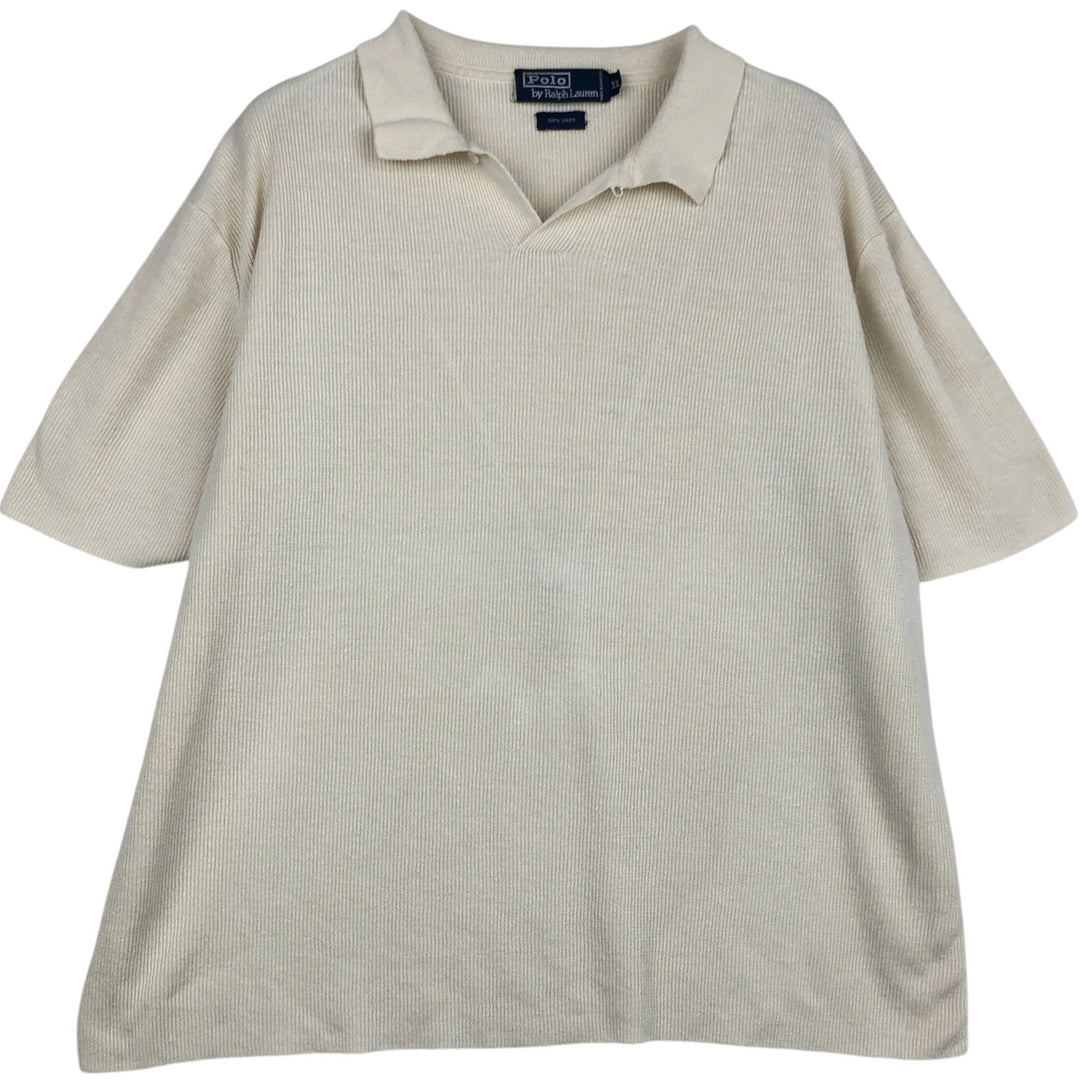 Ralph Lauren POLO by Ralph Lauren Open Collar Short Sleeve Polo Shirt, Men's Size XL (approx.) linen ivory Vintage Second Hand