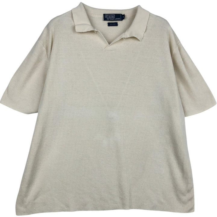 Ralph Lauren POLO by Ralph Lauren Open Collar Short Sleeve Polo Shirt, Men's Size XL (approx.) linen ivory Vintage Second Hand