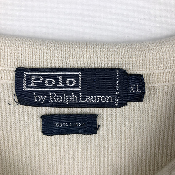 Ralph Lauren POLO by Ralph Lauren Open Collar Short Sleeve Polo Shirt, Men's Size XL (approx.) linen ivory Vintage Second Hand
