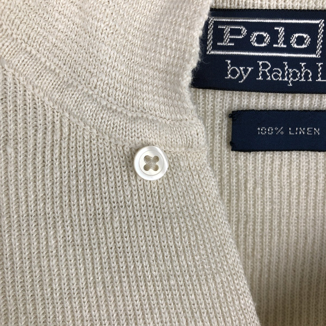 Ralph Lauren POLO by Ralph Lauren Open Collar Short Sleeve Polo Shirt, Men's Size XL (approx.) linen ivory Vintage Second Hand