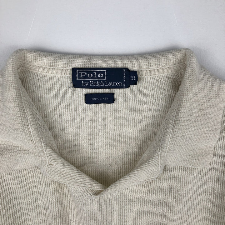 Ralph Lauren POLO by Ralph Lauren Open Collar Short Sleeve Polo Shirt, Men's Size XL (approx.) linen ivory Vintage Second Hand