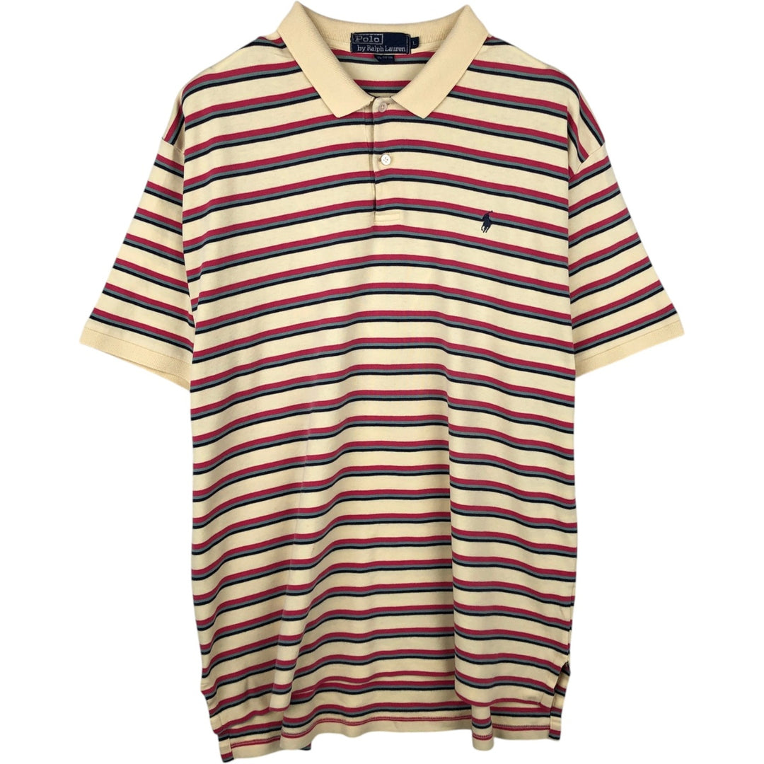 Ralph Lauren POLO by Ralph Lauren Multi-border short sleeve striped polo shirt Men's size L cotton Beige type Vintage Second Hand