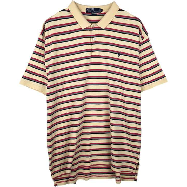 Ralph Lauren POLO by Ralph Lauren Multi-border short sleeve striped polo shirt Men's size L cotton Beige type Vintage Second Hand