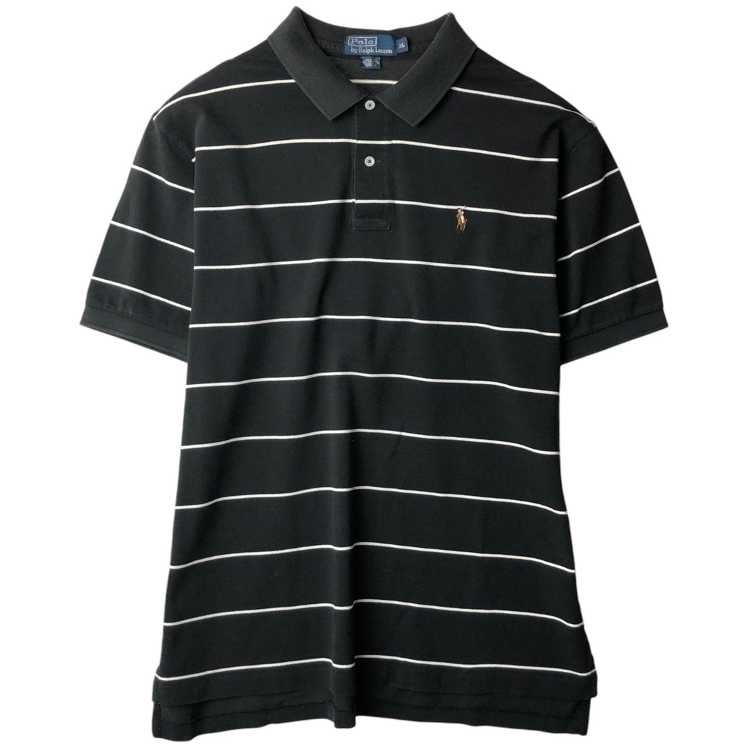 Ralph Lauren POLO by Ralph Lauren short sleeve striped polo shirt, men's XL size Pima Cotton black type Vintage Second Hand