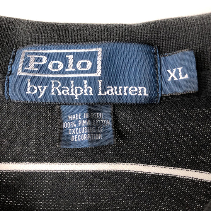 Ralph Lauren POLO by Ralph Lauren short sleeve striped polo shirt, men's XL size Pima Cotton black type Vintage Second Hand