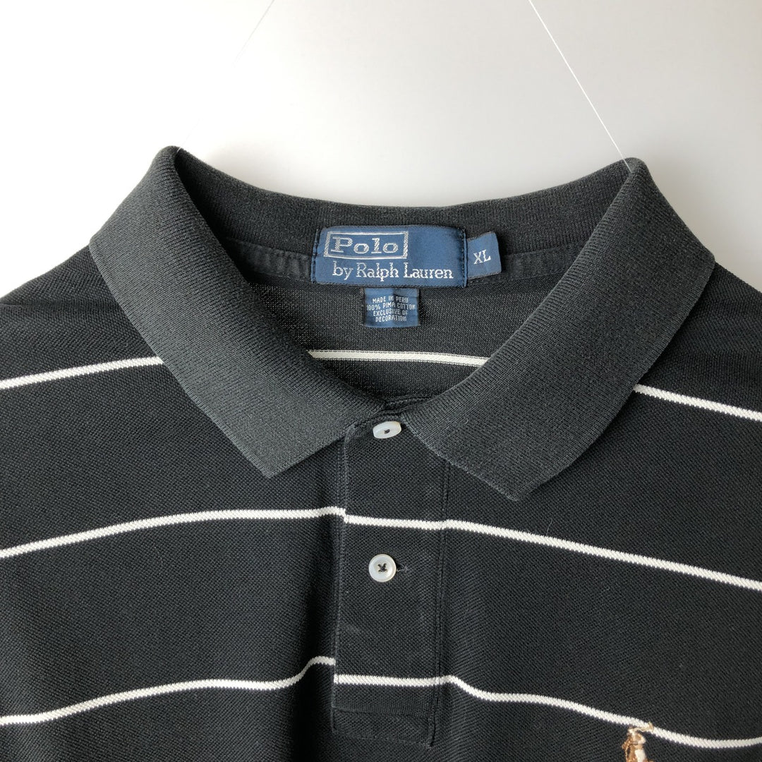 Ralph Lauren POLO by Ralph Lauren short sleeve striped polo shirt, men's XL size Pima Cotton black type Vintage Second Hand