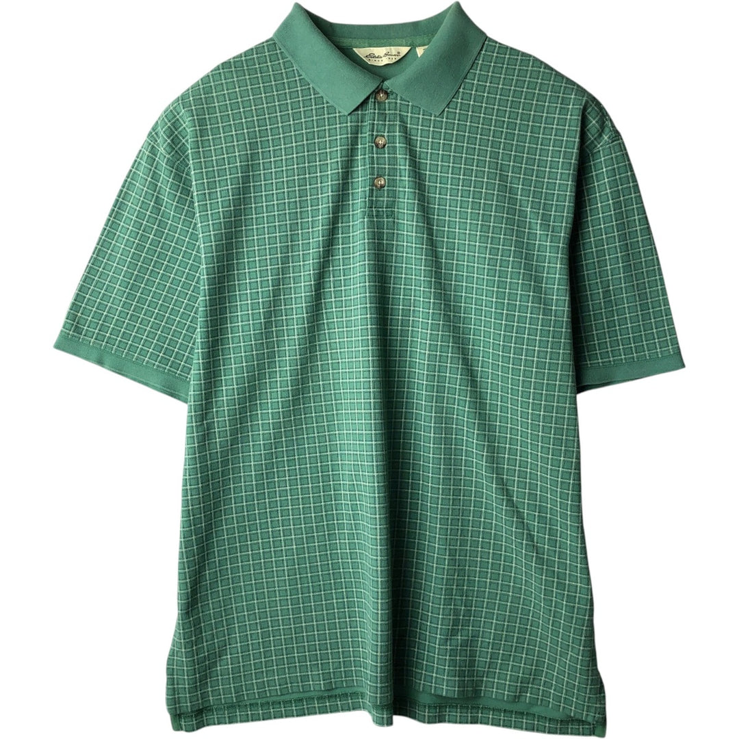 1990'S Eddie Bauer Short-Sleeve Check Polo Shirt, Men's Size XL (Equivalent), Vintage cotton green type Vintage Second Hand