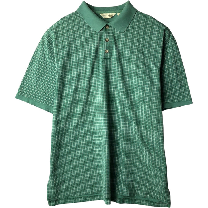 1990'S Eddie Bauer Short-Sleeve Check Polo Shirt, Men's Size XL (Equivalent), Vintage cotton green type Vintage Second Hand