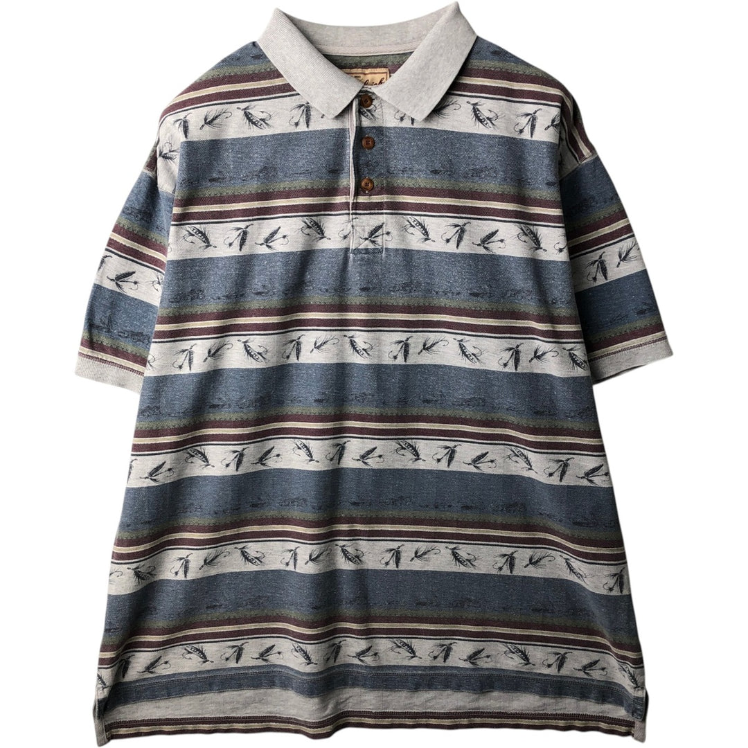 90'S Woolrich Lure Pattern Long-Sleeve Multi-Stripe Polo Shirt, Men's Size L (Equivalent), Vintage cotton Blue type light blue Vintage Second Hand