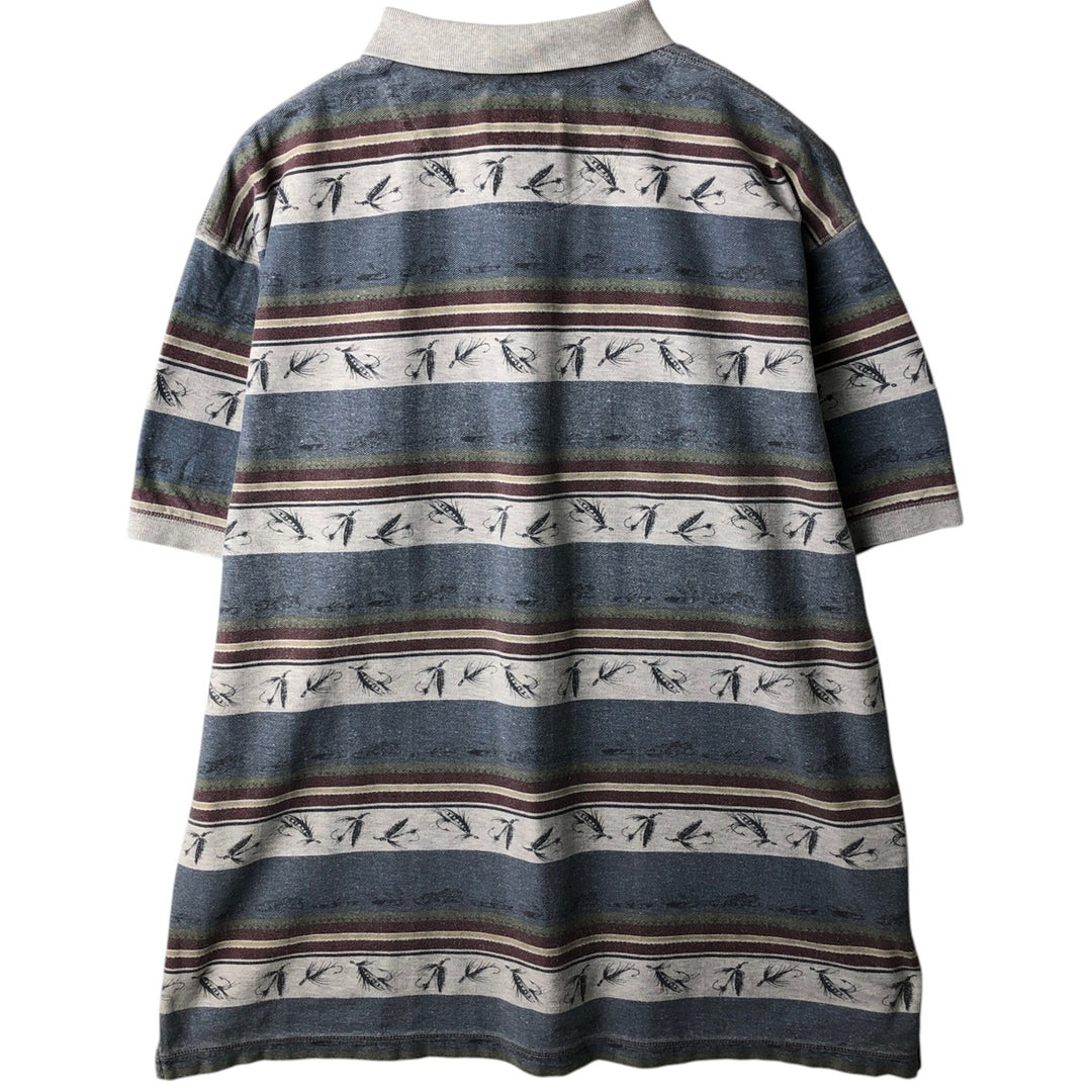 90'S Woolrich Lure Pattern Long-Sleeve Multi-Stripe Polo Shirt, Men's Size L (Equivalent), Vintage cotton Blue type light blue Vintage Second Hand