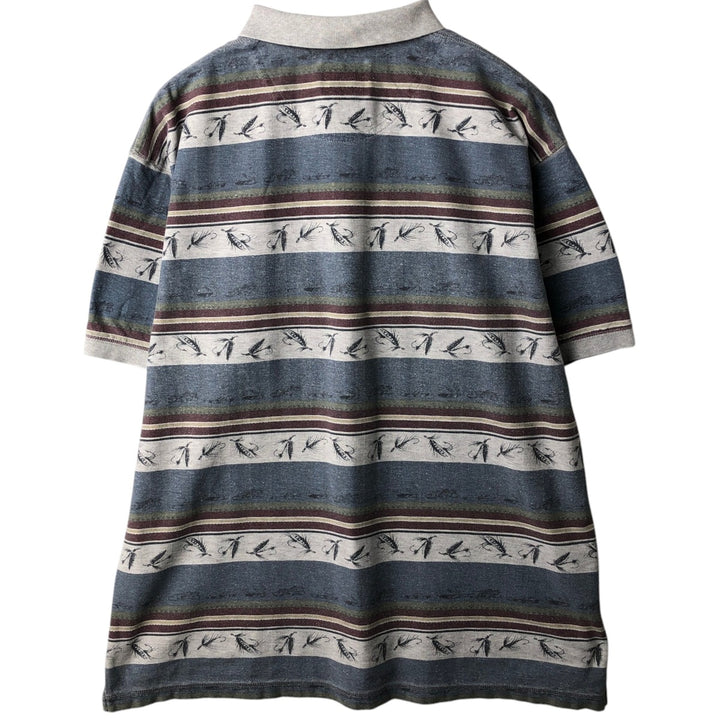 90'S Woolrich Lure Pattern Long-Sleeve Multi-Stripe Polo Shirt, Men's Size L (Equivalent), Vintage cotton Blue type light blue Vintage Second Hand