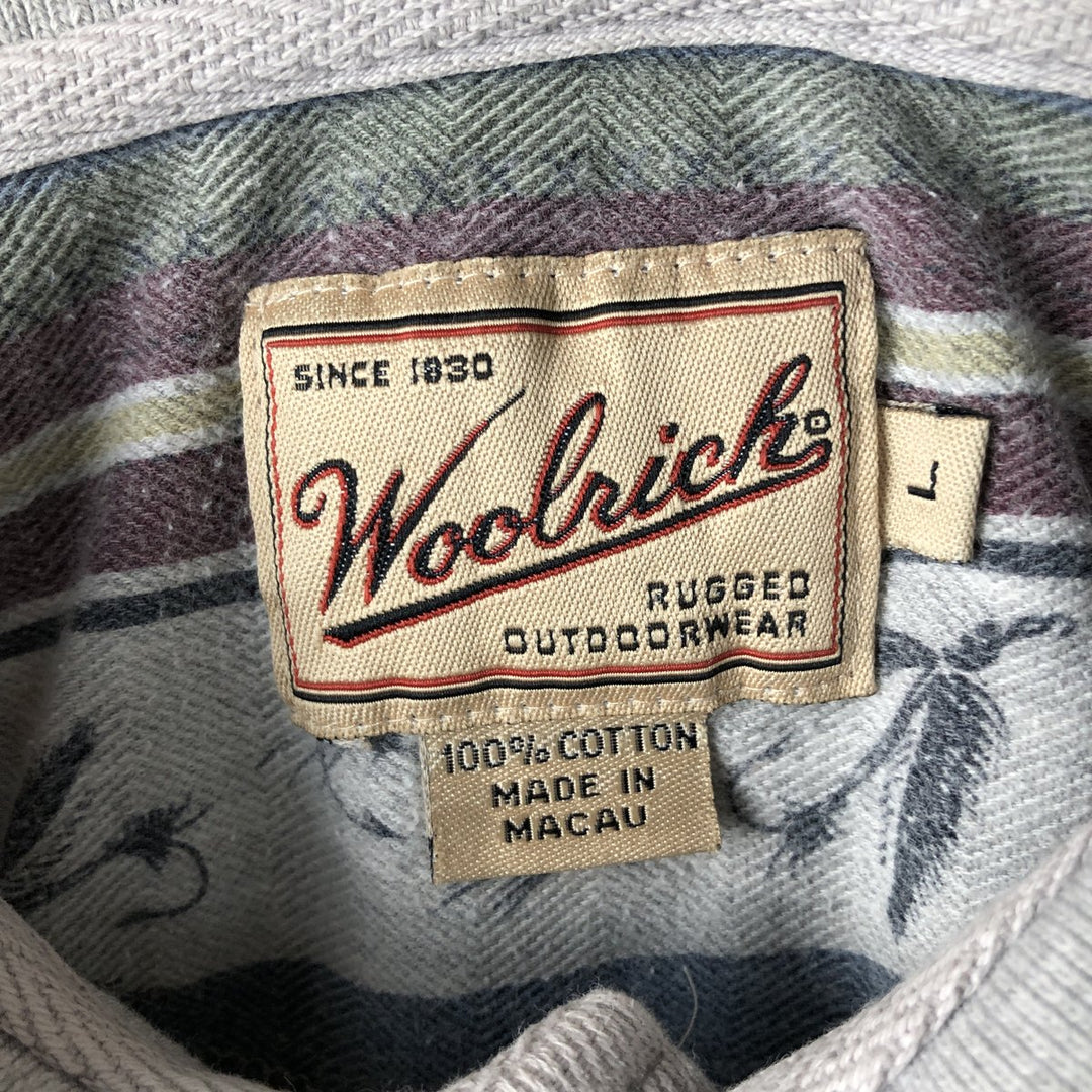 90'S Woolrich Lure Pattern Long-Sleeve Multi-Stripe Polo Shirt, Men's Size L (Equivalent), Vintage cotton Blue type light blue Vintage Second Hand