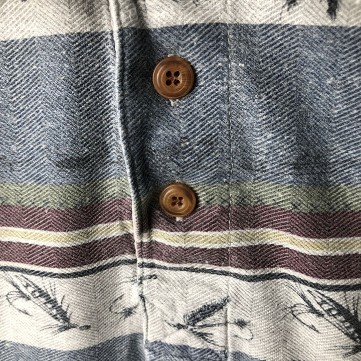 90'S Woolrich Lure Pattern Long-Sleeve Multi-Stripe Polo Shirt, Men's Size L (Equivalent), Vintage cotton Blue type light blue Vintage Second Hand
