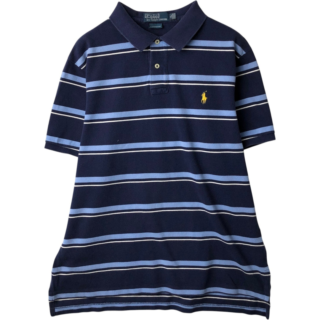 Ralph Lauren POLO by Ralph Lauren CUSTOM FIT Multi-stripe Short-Sleeve Polo Shirt (Size XL, equivalent to men's XL) cotton navy blue type Vintage Second Hand