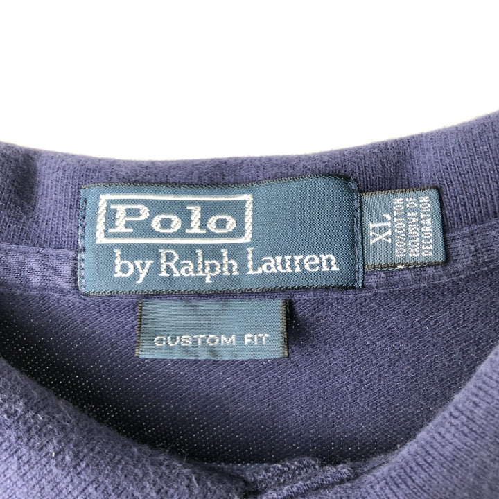Ralph Lauren POLO by Ralph Lauren CUSTOM FIT Multi-stripe Short-Sleeve Polo Shirt (Size XL, equivalent to men's XL) cotton navy blue type Vintage Second Hand