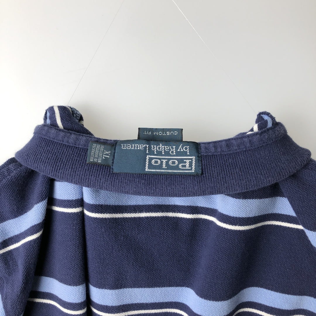 Ralph Lauren POLO by Ralph Lauren CUSTOM FIT Multi-stripe Short-Sleeve Polo Shirt (Size XL, equivalent to men's XL) cotton navy blue type Vintage Second Hand