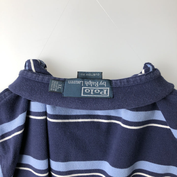 Ralph Lauren POLO by Ralph Lauren CUSTOM FIT Multi-stripe Short-Sleeve Polo Shirt (Size XL, equivalent to men's XL) cotton navy blue type Vintage Second Hand