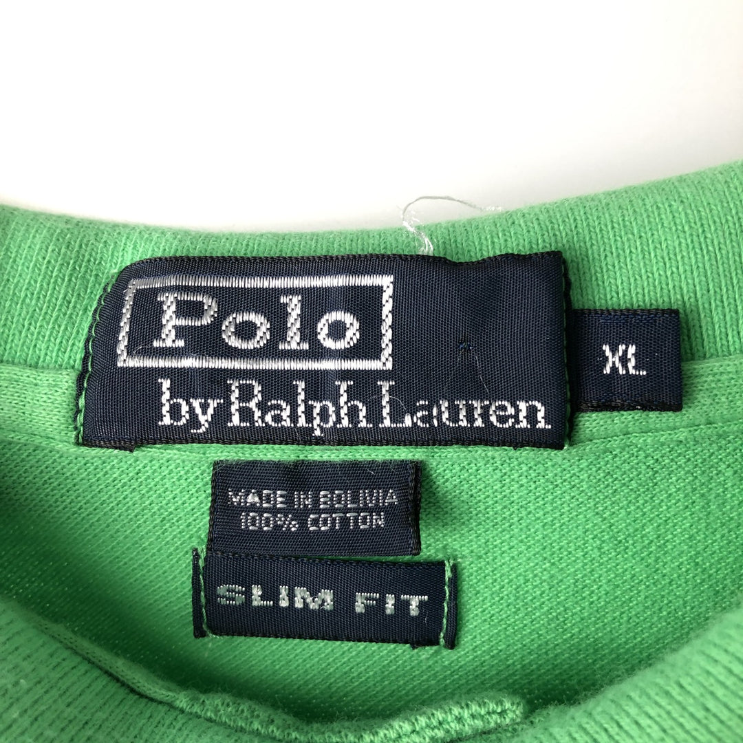Ralph Lauren POLO by Ralph Lauren SLIM FIT Short-Sleeve Polo Shirt, Men's Size XL (approx.) cotton green type yellow green Vintage Second Hand