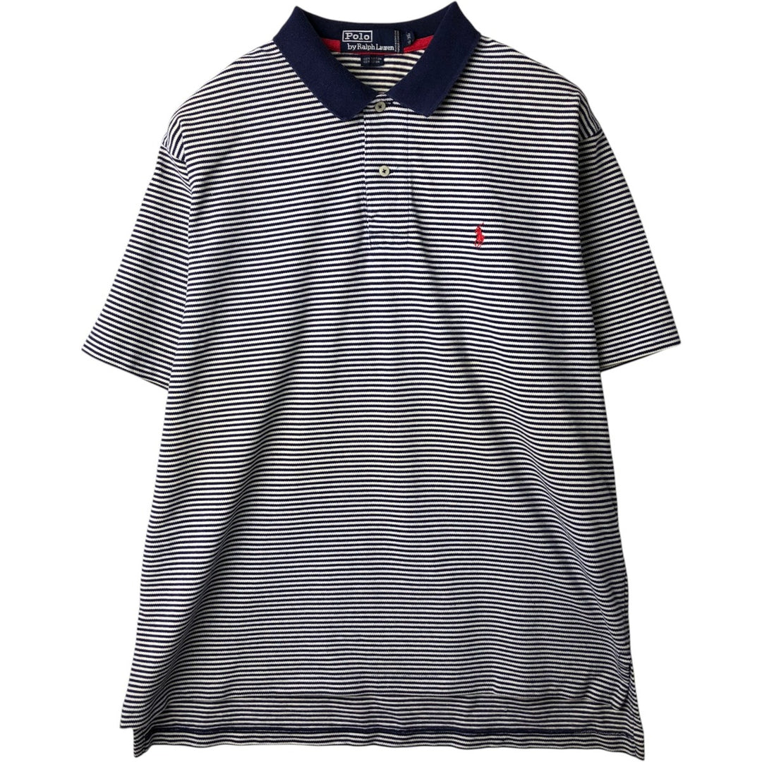 Ralph Lauren POLO by Ralph Lauren short sleeve striped polo shirt, men's XL size cotton white type Vintage Second Hand