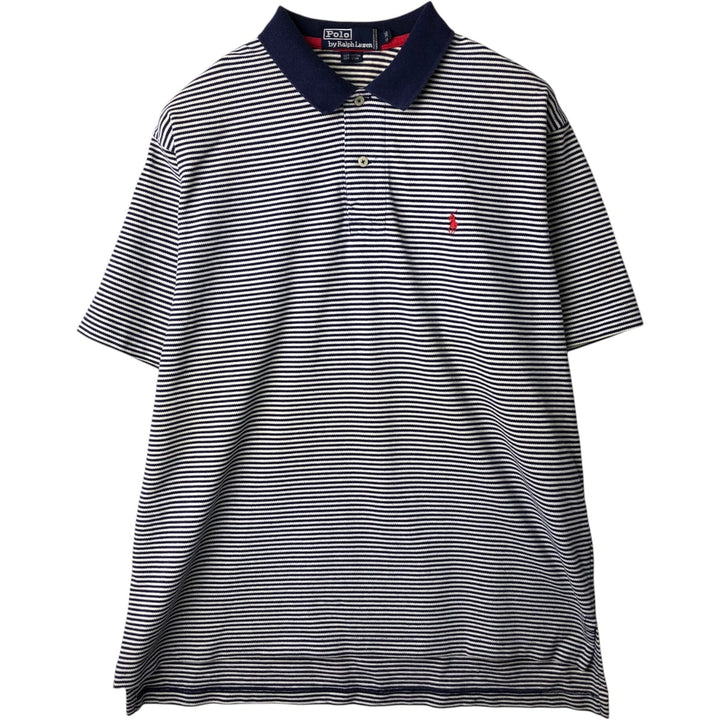Ralph Lauren POLO by Ralph Lauren short sleeve striped polo shirt, men's XL size cotton white type Vintage Second Hand