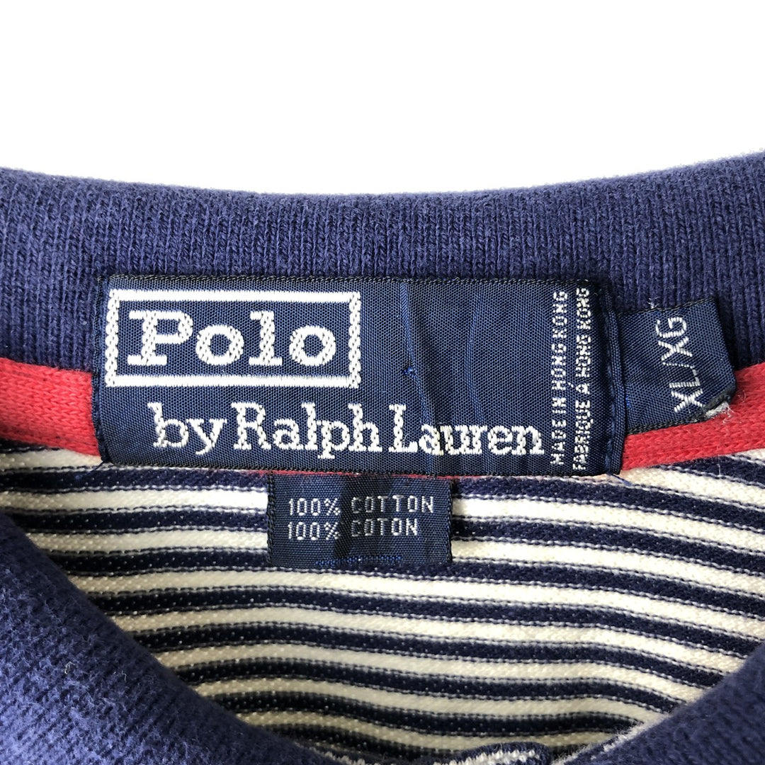 Ralph Lauren POLO by Ralph Lauren short sleeve striped polo shirt, men's XL size cotton white type Vintage Second Hand