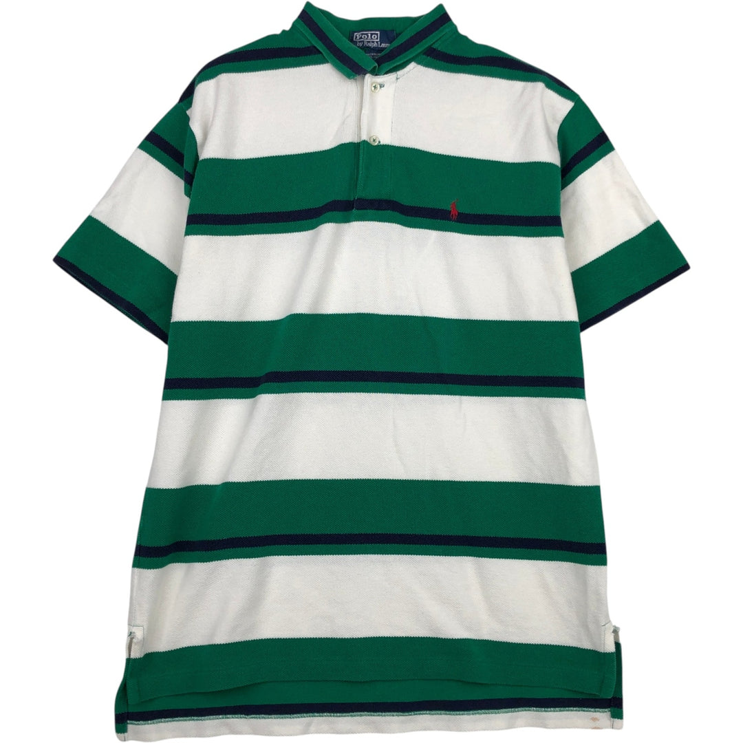 Ralph Lauren POLO by Ralph Lauren short sleeve striped polo shirt, men's XL size cotton green type Vintage Second Hand
