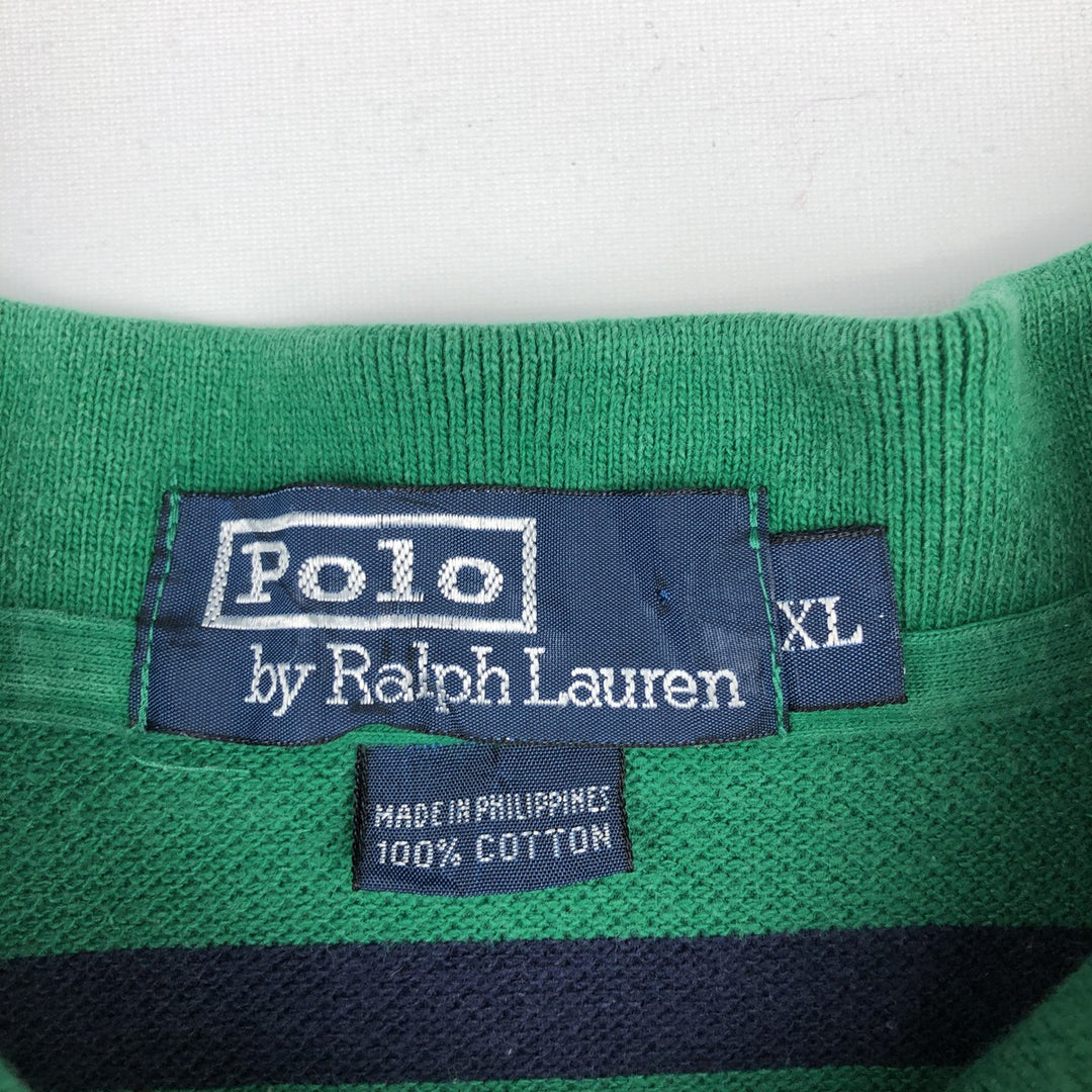 Ralph Lauren POLO by Ralph Lauren short sleeve striped polo shirt, men's XL size cotton green type Vintage Second Hand