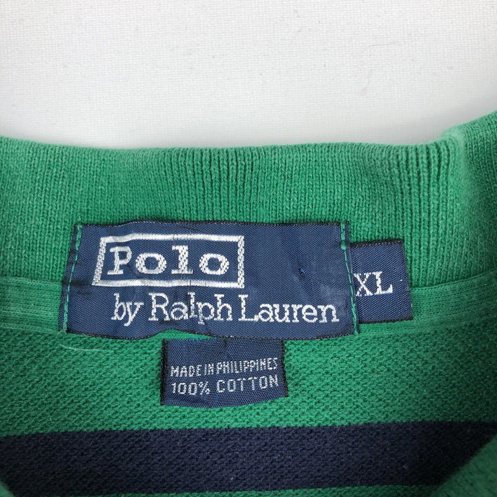 Ralph Lauren POLO by Ralph Lauren short sleeve striped polo shirt, men's XL size cotton green type Vintage Second Hand