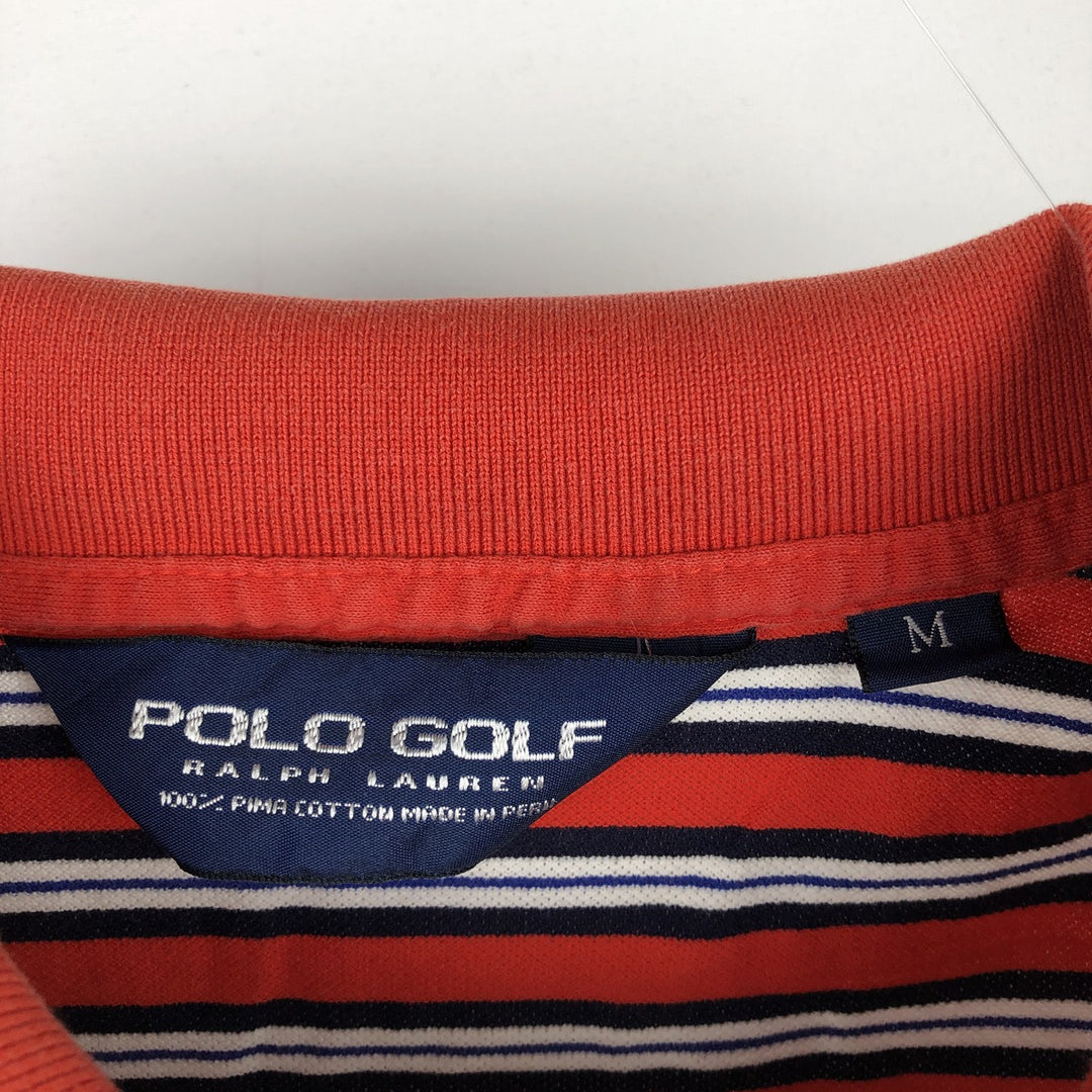 Ralph Lauren POLO GOLF Polo Golf short sleeve striped polo shirt men's size M Pima Cotton orange type Vintage Second Hand