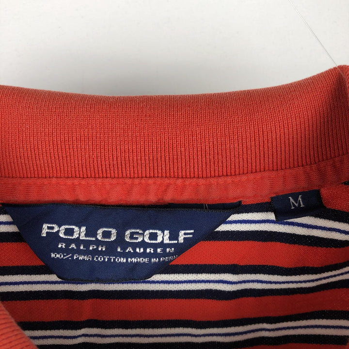 Ralph Lauren POLO GOLF Polo Golf short sleeve striped polo shirt men's size M Pima Cotton orange type Vintage Second Hand