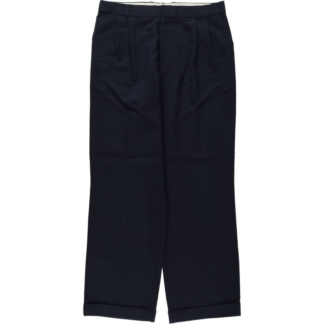 1960s-1970'S MR. LEGGS Two-Pleat Polyester x Wool Trousers, Made in Canada, Men's Size W33 (approx.), Vintage polyester navy blue type Vintage Second Hand