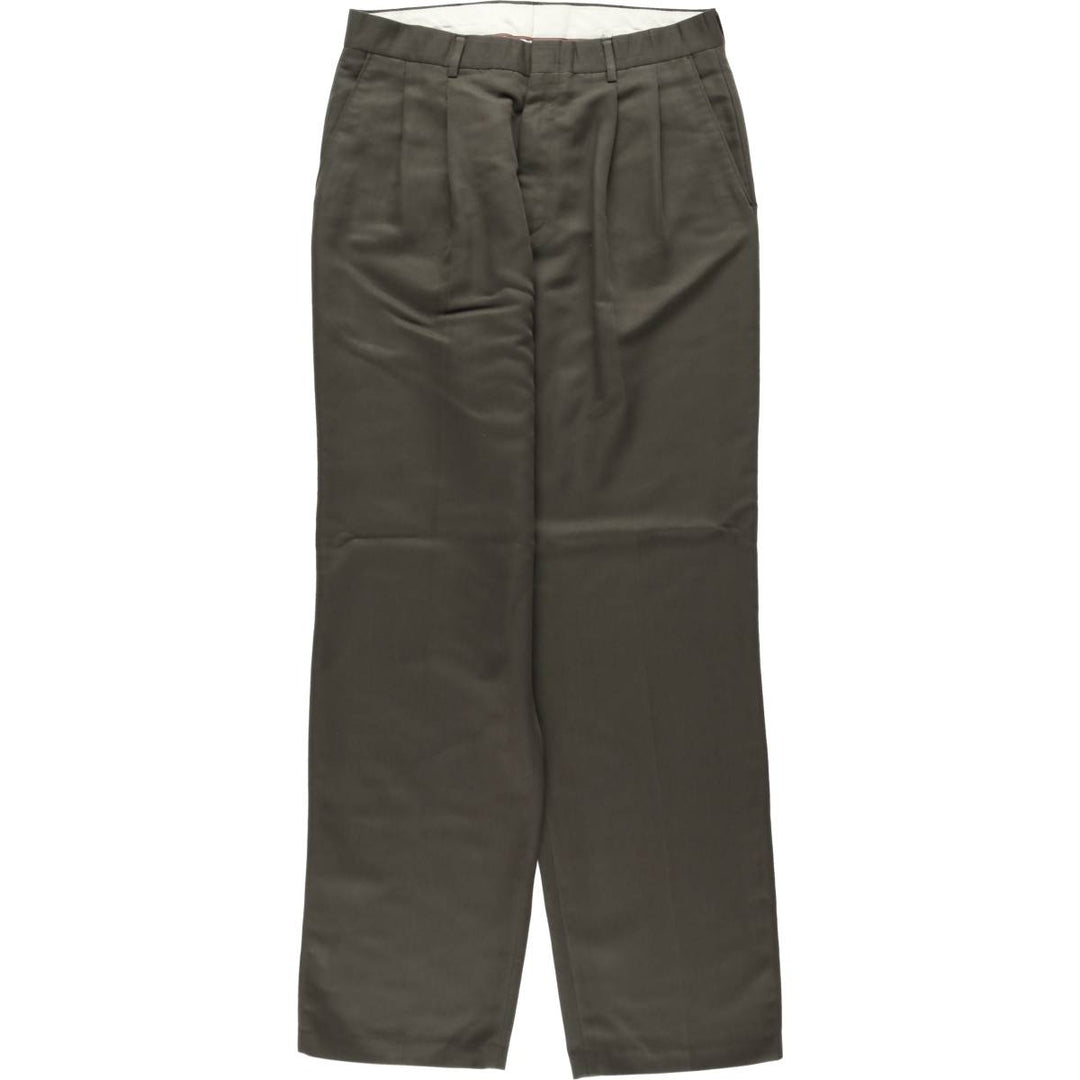 Vintage men's two-pleat slacks from the 1990s, equivalent to size W32. polyester Khaki type sage green Vintage Second Hand