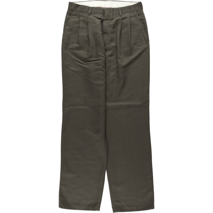 Vintage men's two-pleat slacks from the 1990s, equivalent to size W32. polyester Khaki type sage green Vintage Second Hand