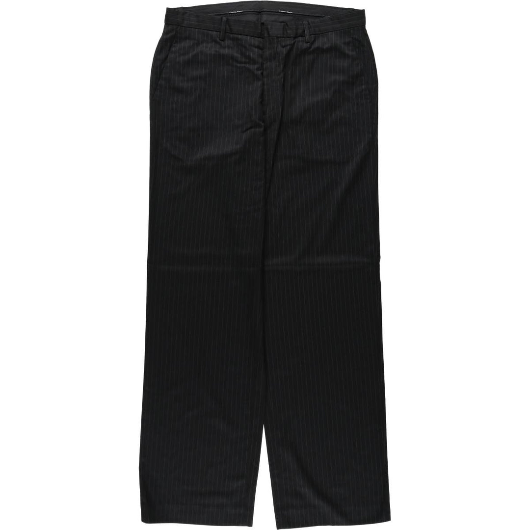 Calvin Klein striped pattern slacks, wide-leg pants, men's size W35 (approx.) polyester black type Vintage Second Hand
