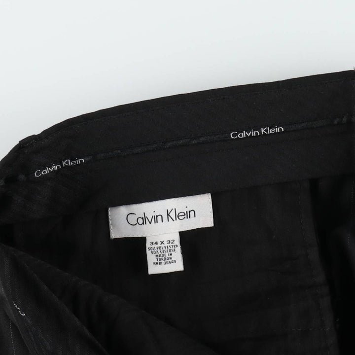 Calvin Klein striped pattern slacks, wide-leg pants, men's size W35 (approx.) polyester black type Vintage Second Hand