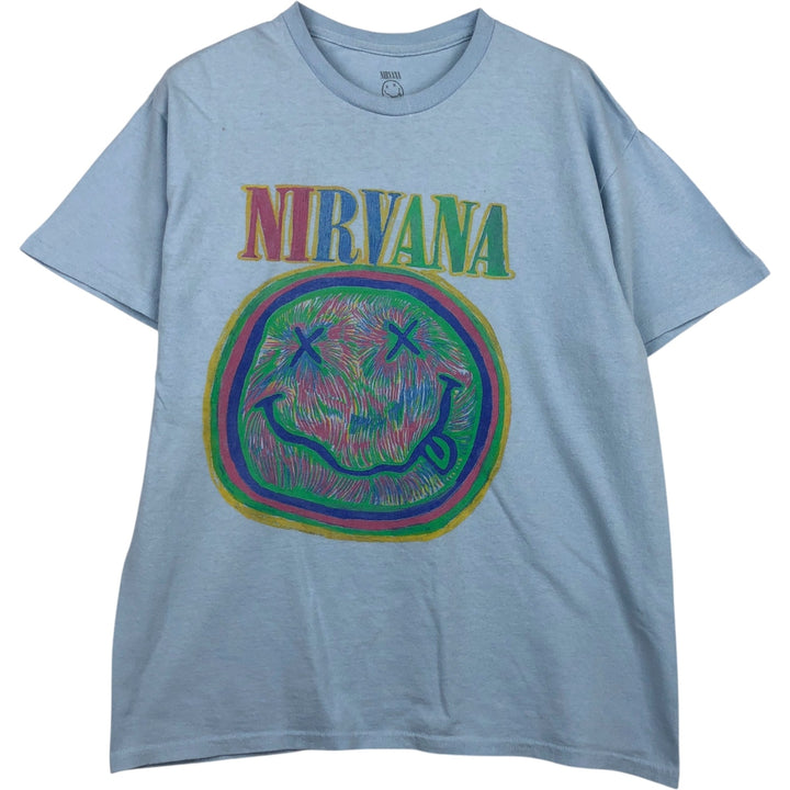 NIRVANA Nirvana Band T-shirt, Band T, Men's L size cotton Blue type light blue Vintage Second Hand