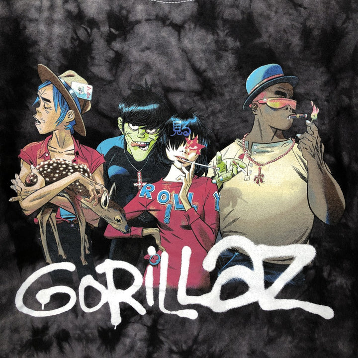 GORILLAZ Tie-dye Pattern Band T-shirt (Men's Size M) unclear Charcoal Vintage Second Hand
