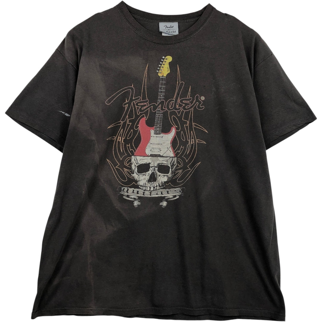 90'S Fender Skull Pattern Advertising T-Shirt, Men's XL (approx.), Vintage cotton Charcoal Vintage Second Hand
