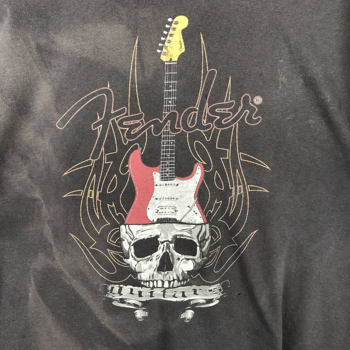 90'S Fender Skull Pattern Advertising T-Shirt, Men's XL (approx.), Vintage cotton Charcoal Vintage Second Hand