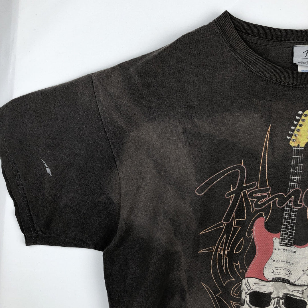 90'S Fender Skull Pattern Advertising T-Shirt, Men's XL (approx.), Vintage cotton Charcoal Vintage Second Hand