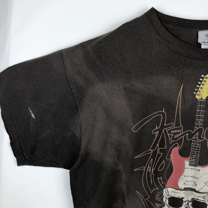 90'S Fender Skull Pattern Advertising T-Shirt, Men's XL (approx.), Vintage cotton Charcoal Vintage Second Hand