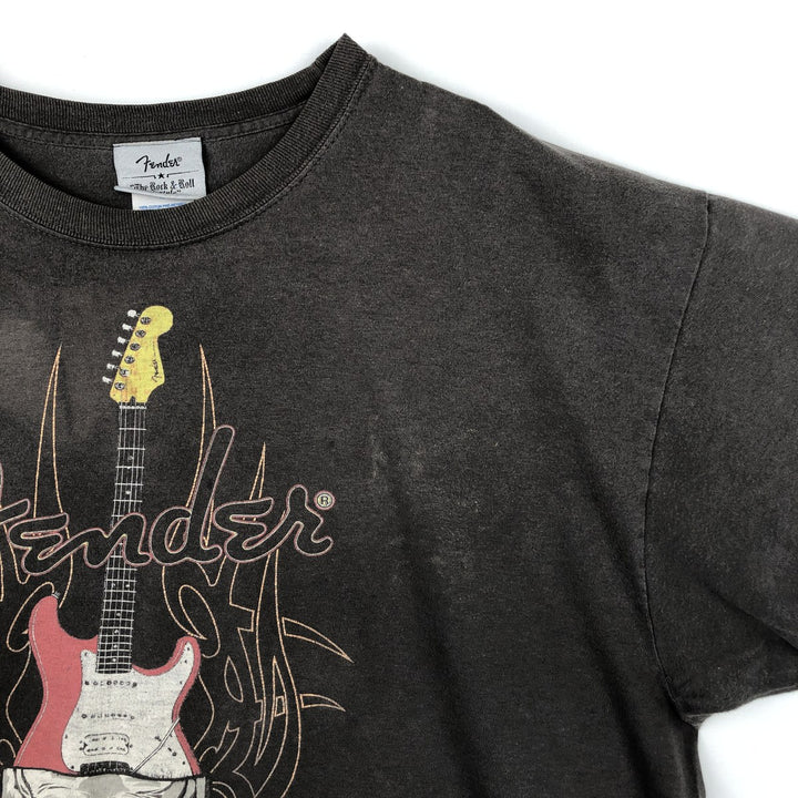 90'S Fender Skull Pattern Advertising T-Shirt, Men's XL (approx.), Vintage cotton Charcoal Vintage Second Hand